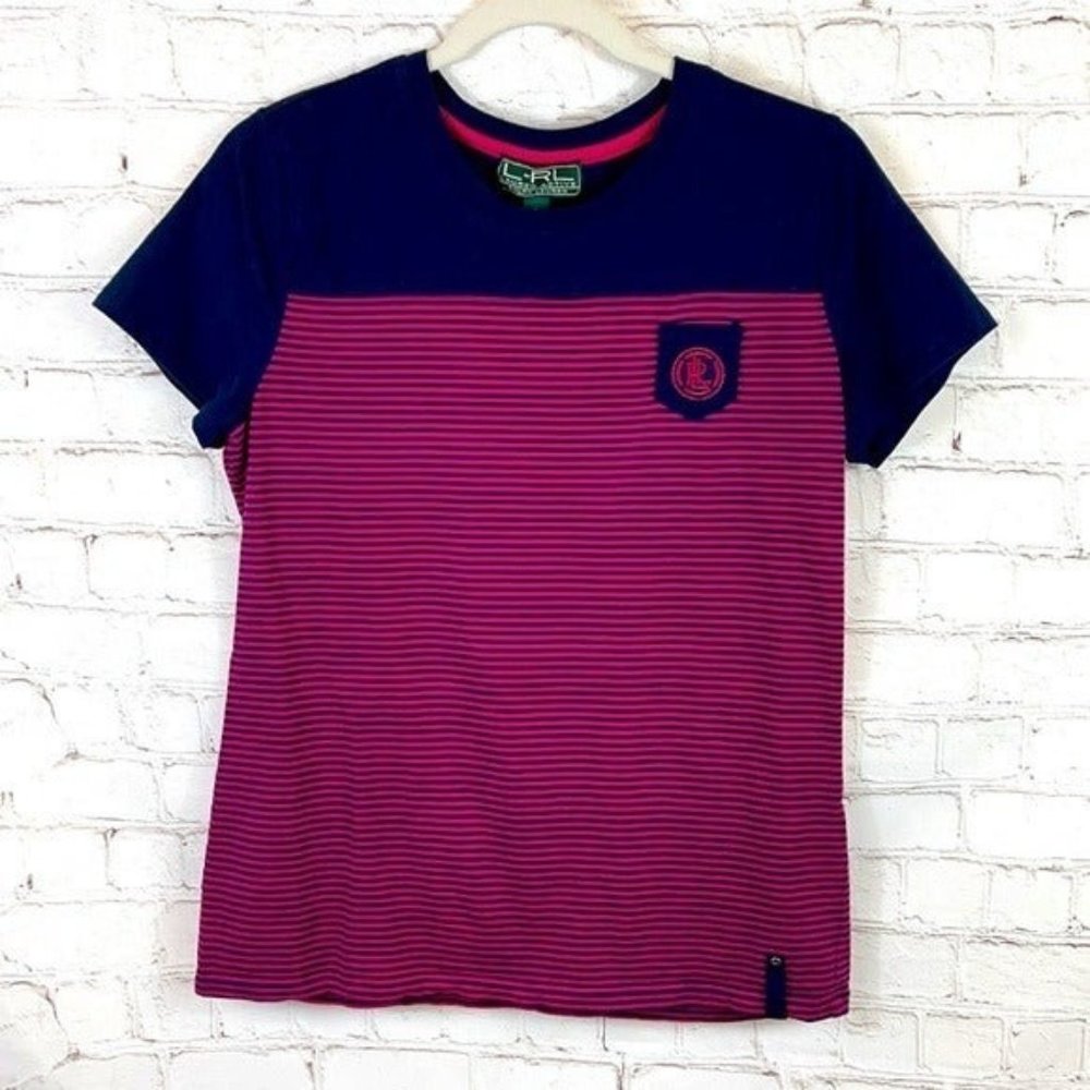 Ralph Lauren Active Preppy Stripped T-shirt Short Sleeve Rugby Blue Red Large